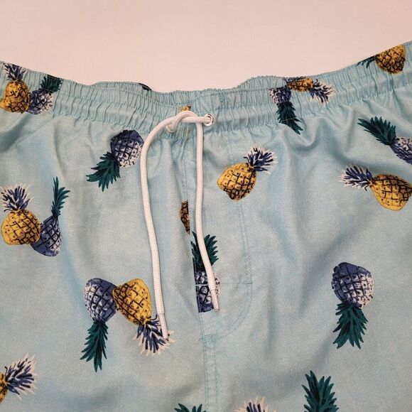 Old Navy Men's Large Swim Trunks Elastic Waist Light Blue Gold & Blue Pineapples - Picture 8 of 16